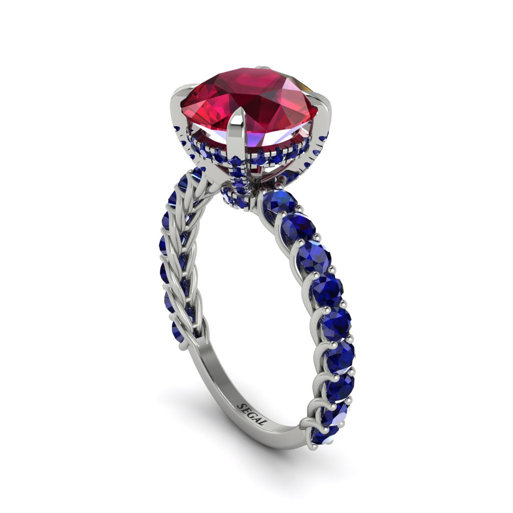 Ruby Twisted Band Halo Engagement Ring - Avianna No. 72