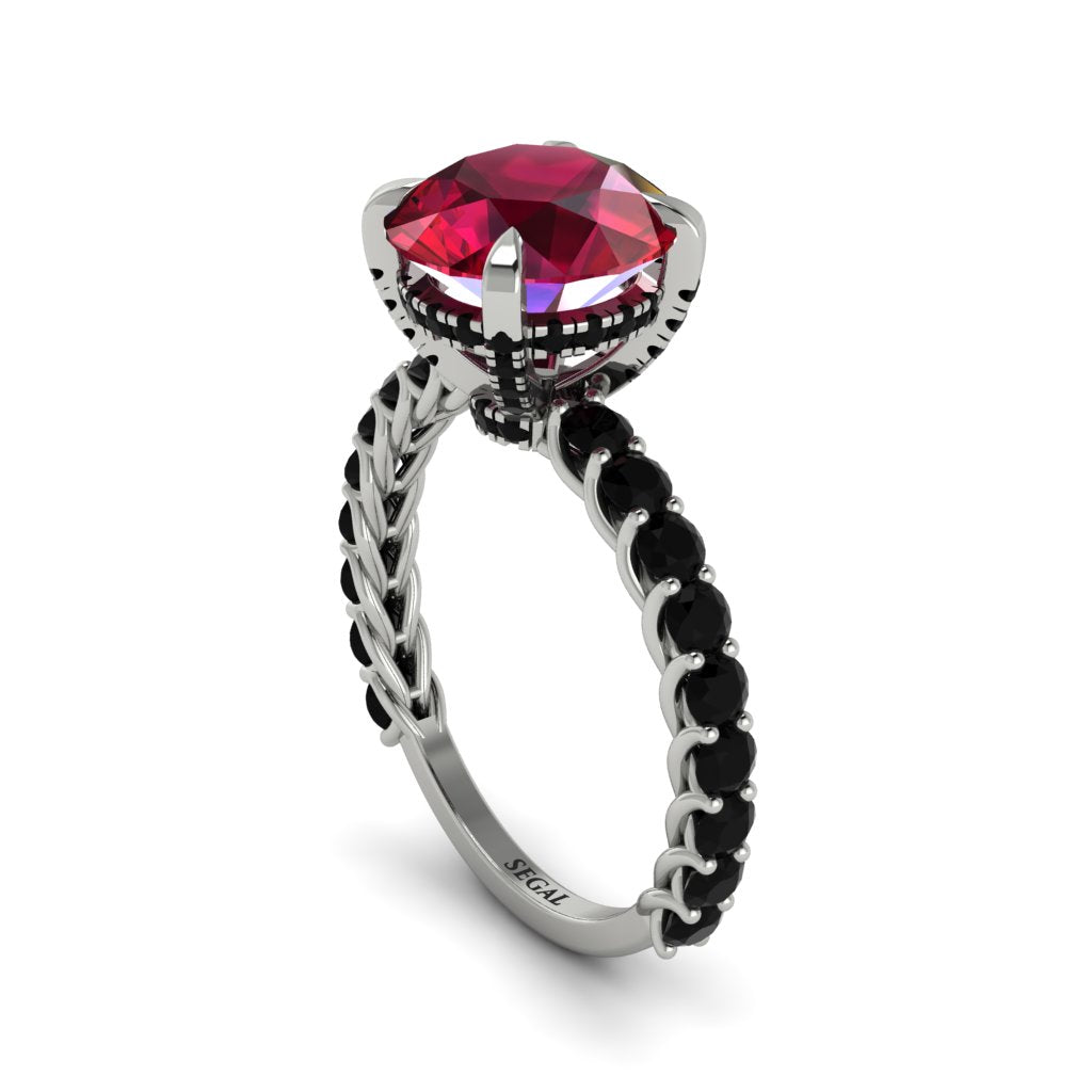 Ruby Twisted Band Halo Engagement Ring - Avianna No. 42