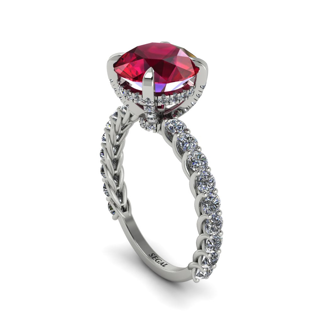 Ruby Twisted Band Halo Engagement Ring - Avianna No. 12