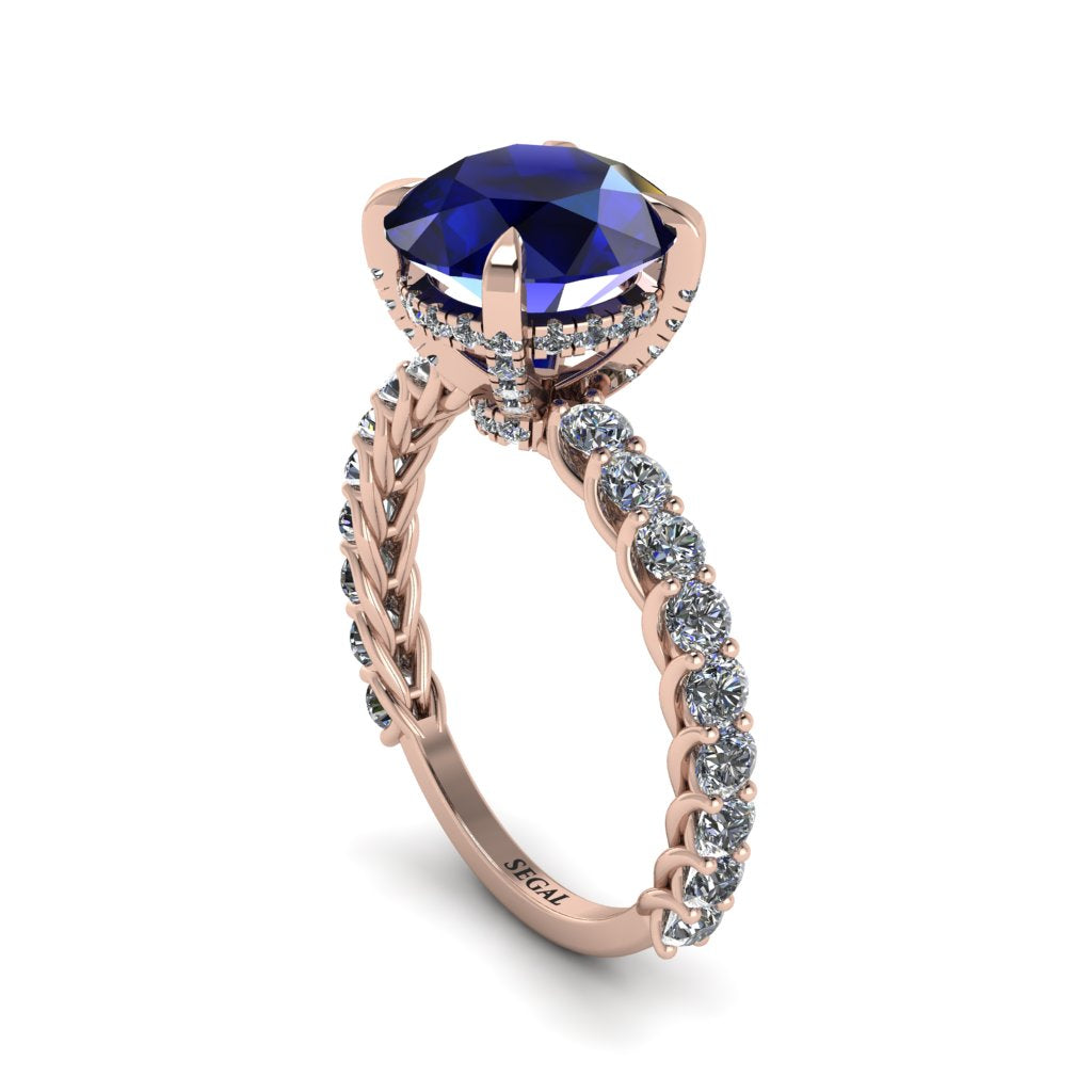 Sapphire Twisted Band Halo Engagement Ring - Avianna No. 14