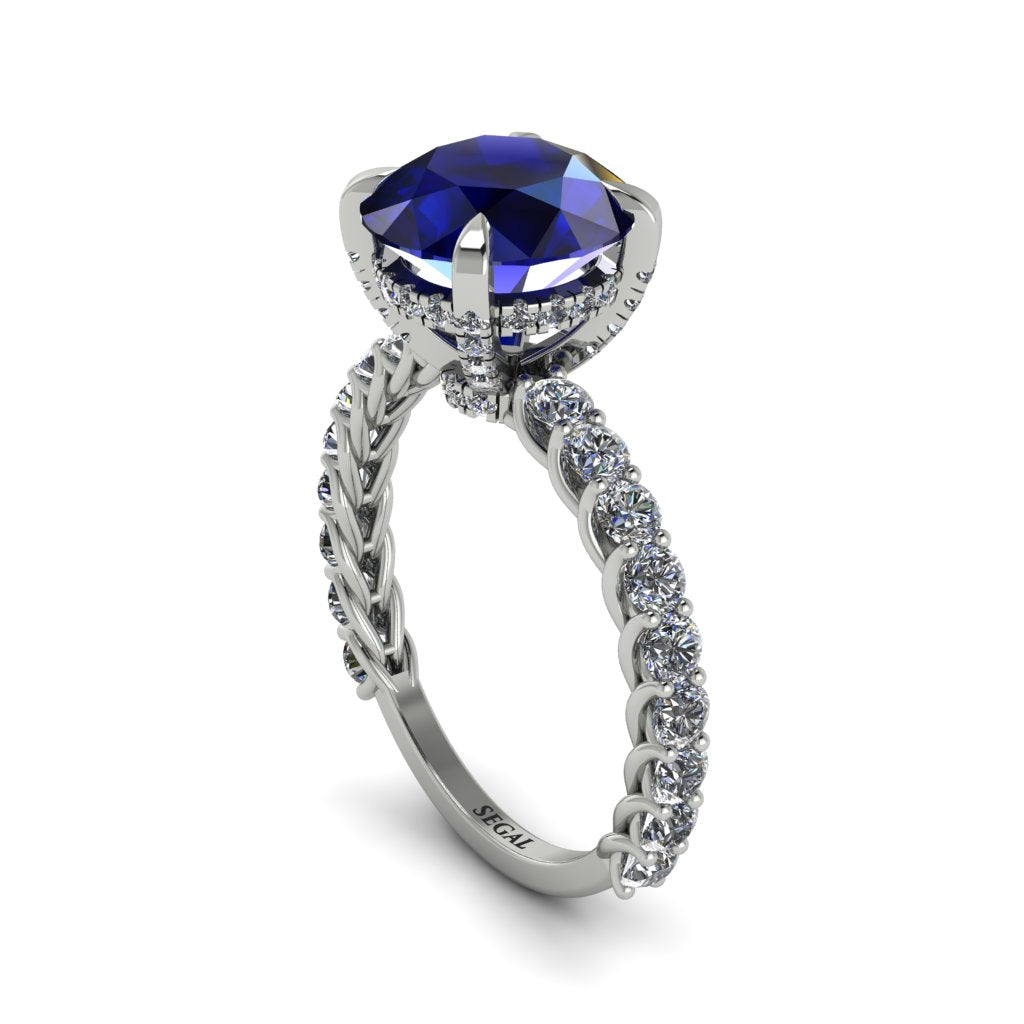 Sapphire Twisted Band Halo Engagement Ring - Avianna No. 15
