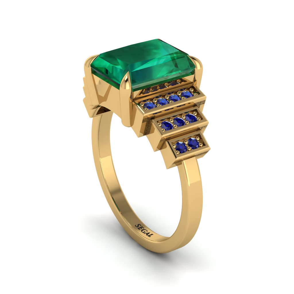 Unique Geometric Radiant Emerald Engagement Ring - Wilma No. 64
