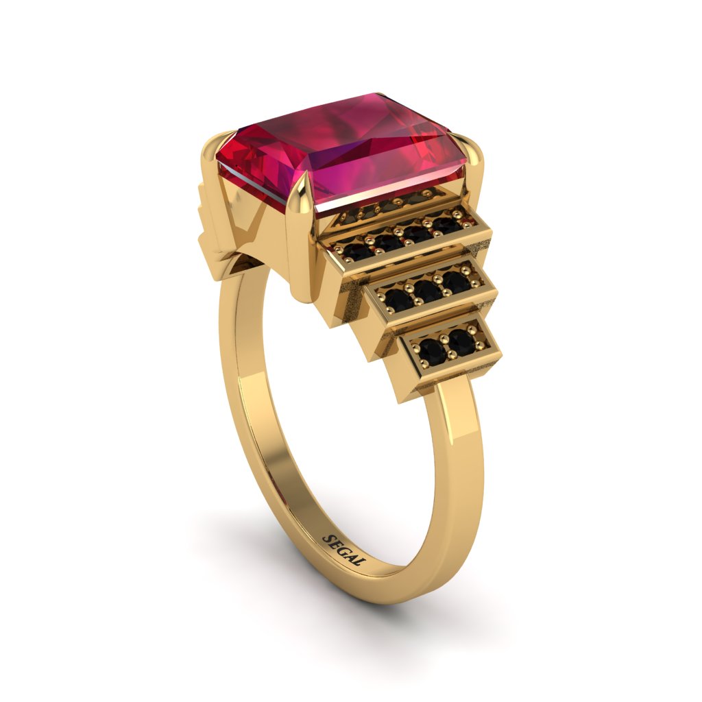 Unique Geometric Radiant Ruby Engagement Ring - Wilma No. 40
