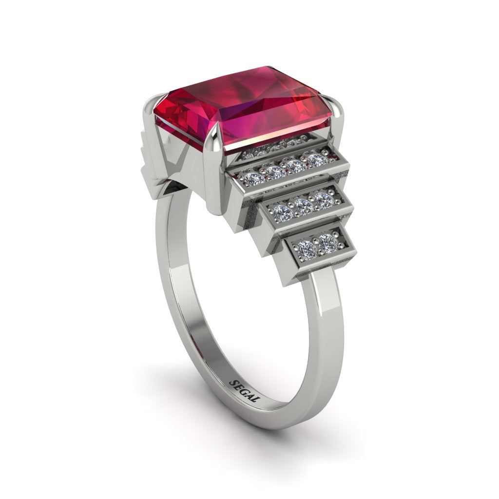 Unique Geometric Radiant Ruby Engagement Ring - Wilma No. 12