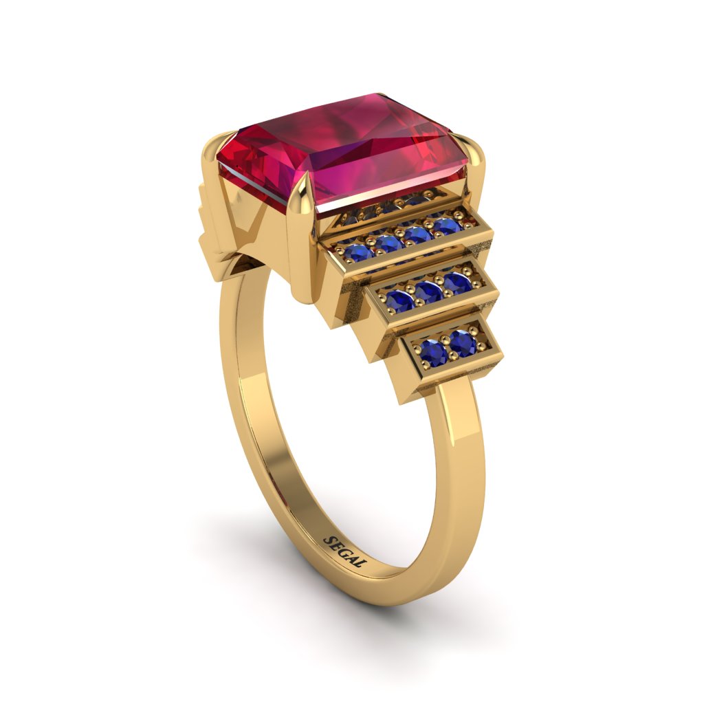 Unique Geometric Radiant Ruby Engagement Ring - Wilma No. 70