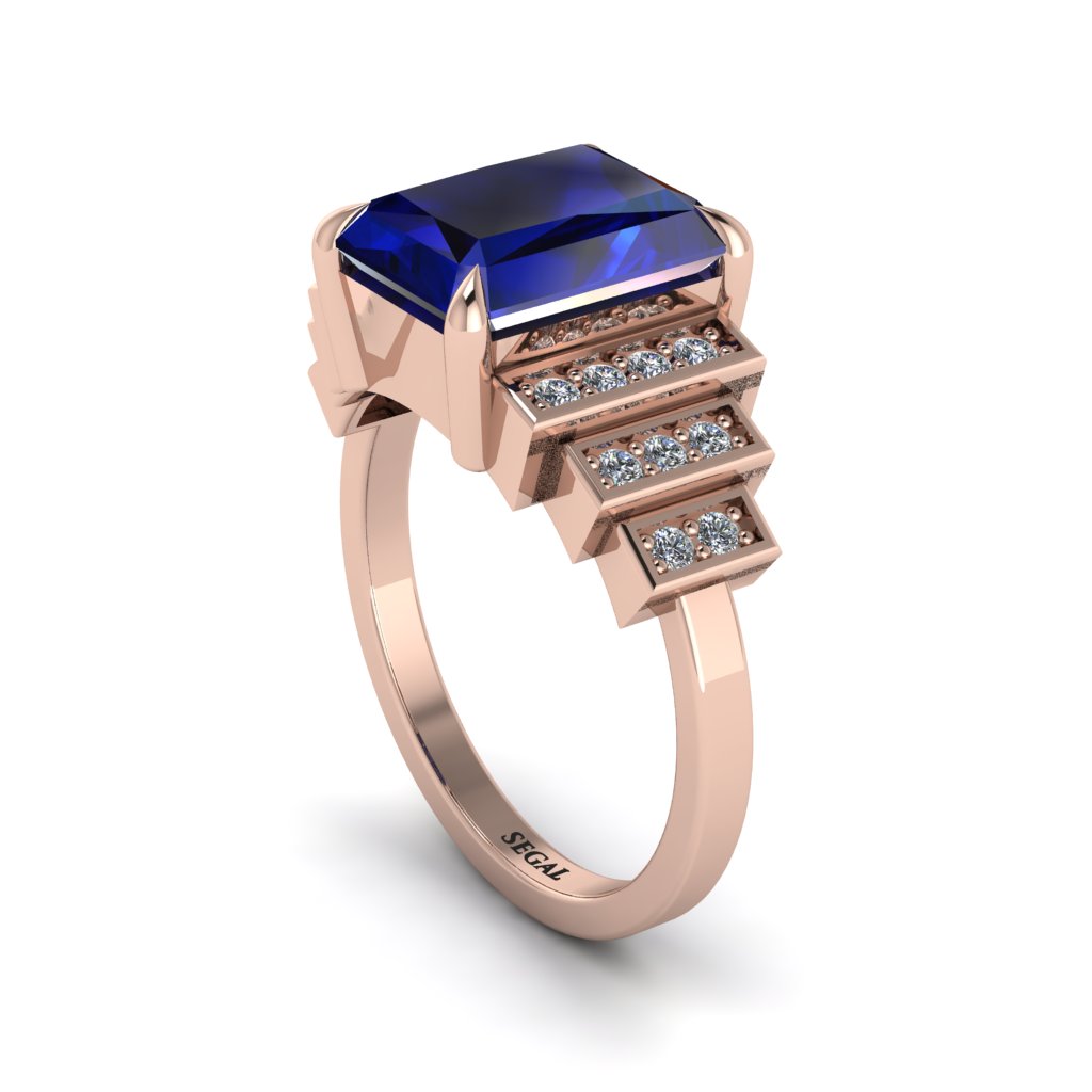 Unique Geometric Radiant Sapphire Engagement Ring - Wilma No. 14