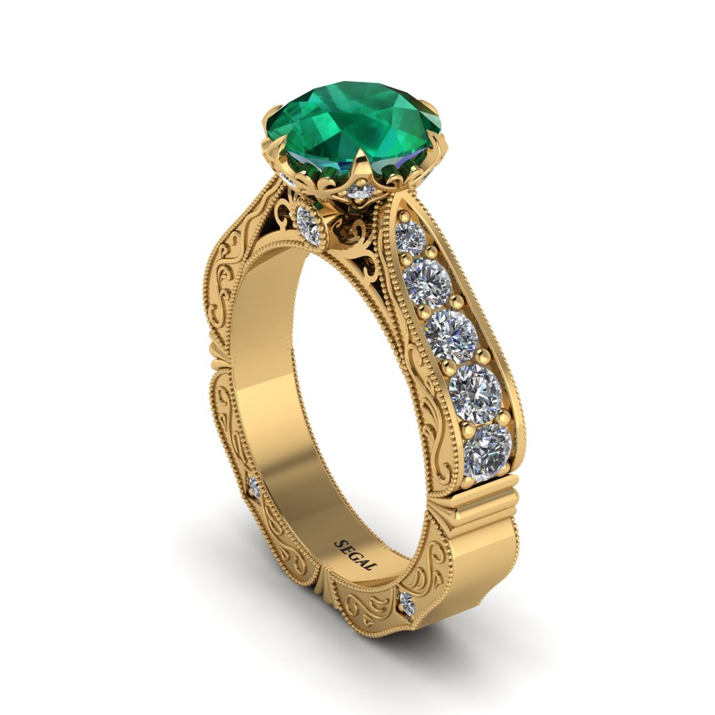 Emerald Victorian Scroll Engagement Ring - Kehlani No. 4