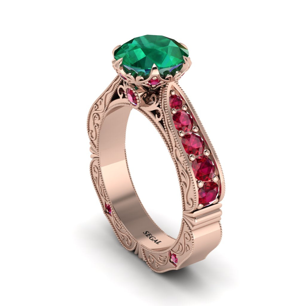 Emerald Victorian Scroll Engagement Ring - Kehlani No. 50