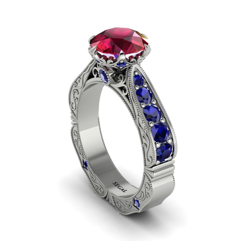 Ruby Victorian Scroll Engagement Ring - Kehlani No. 72