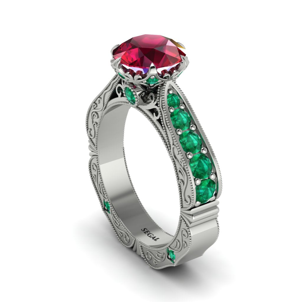 Ruby Victorian Scroll Engagement Ring - Kehlani No. 27