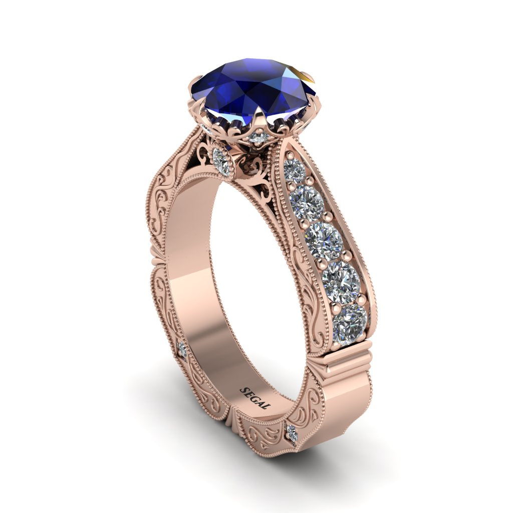 Sapphire Victorian Scroll Engagement Ring - Kehlani No. 14