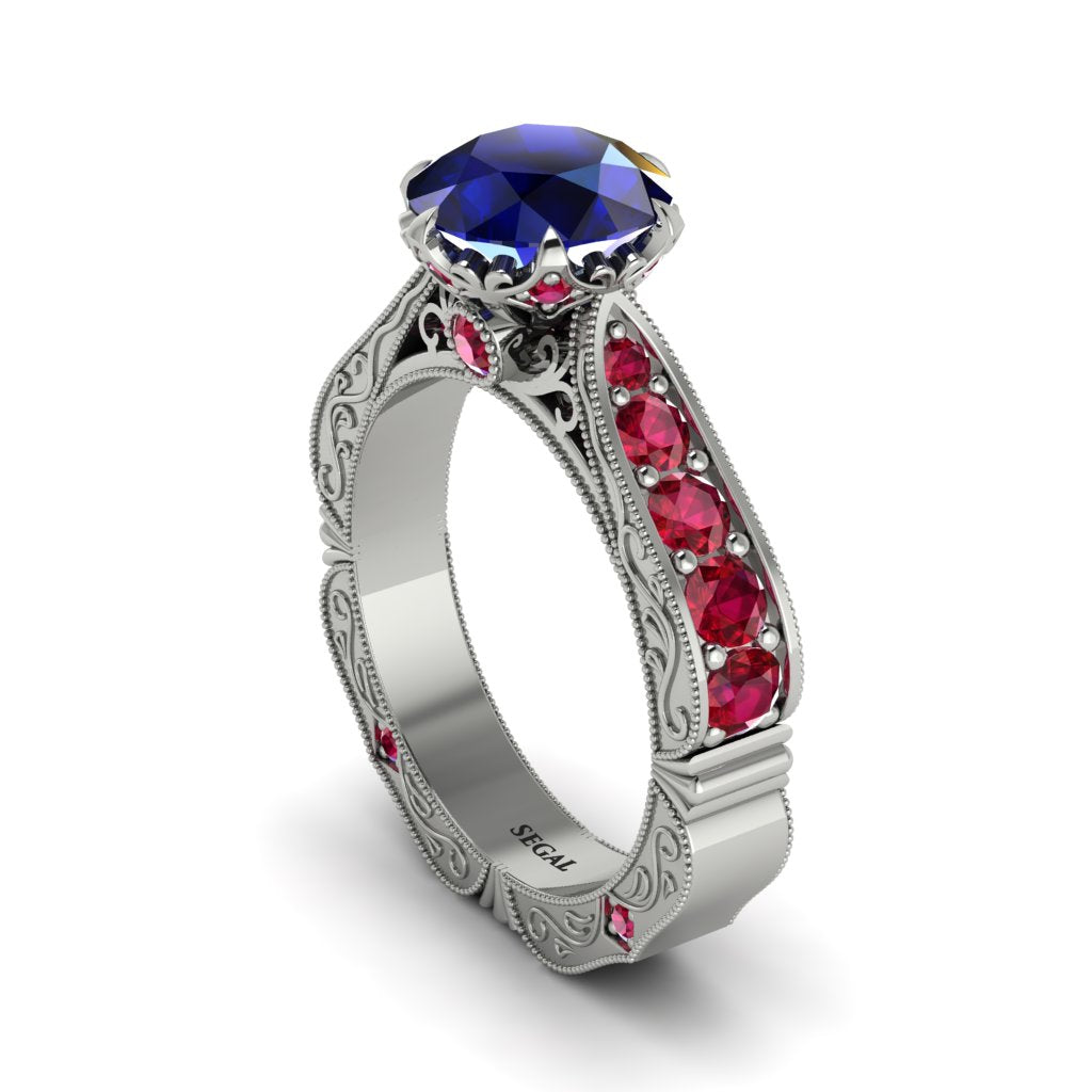 Sapphire Victorian Scroll Engagement Ring - Kehlani No. 60