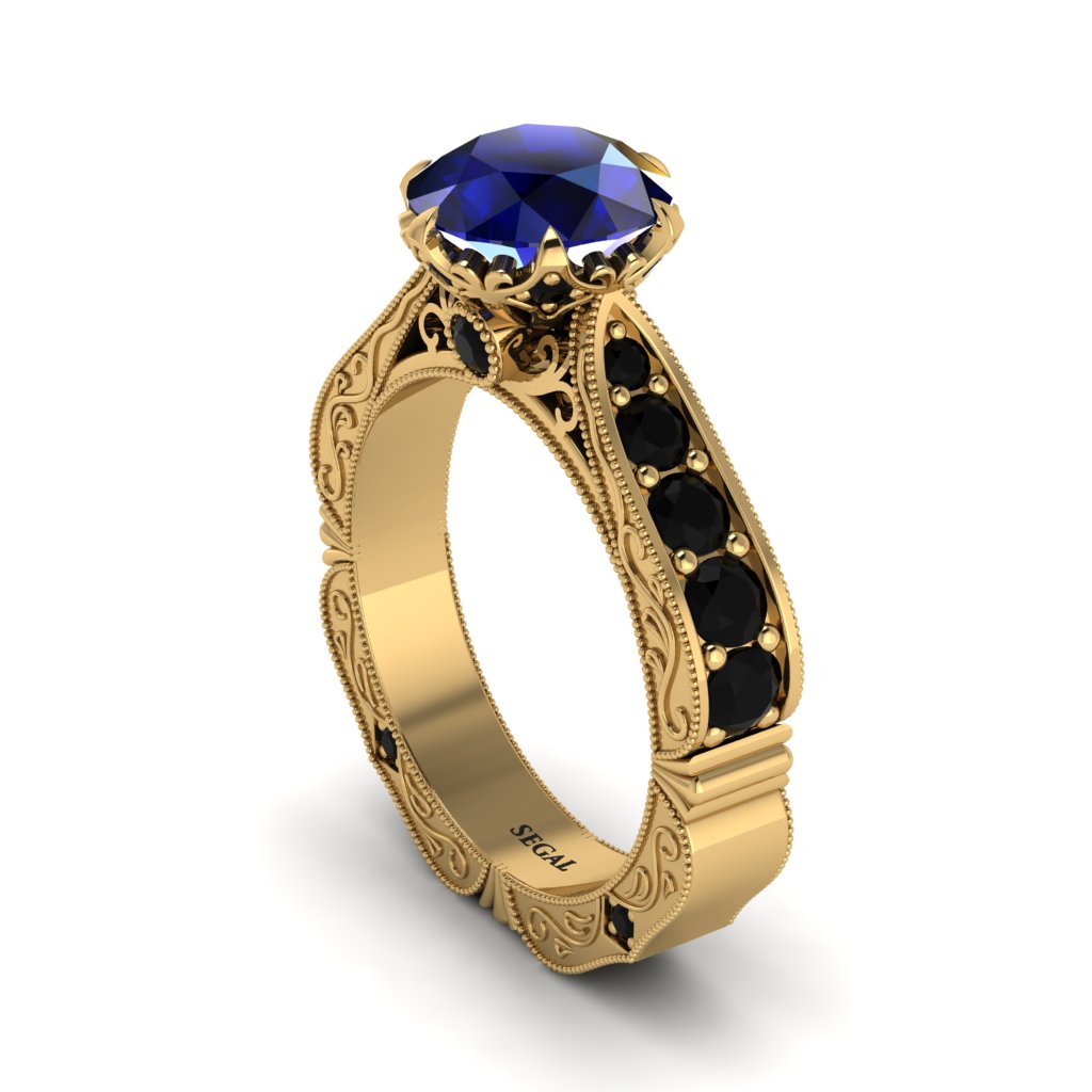 Sapphire Victorian Scroll Engagement Ring - Kehlani No. 43