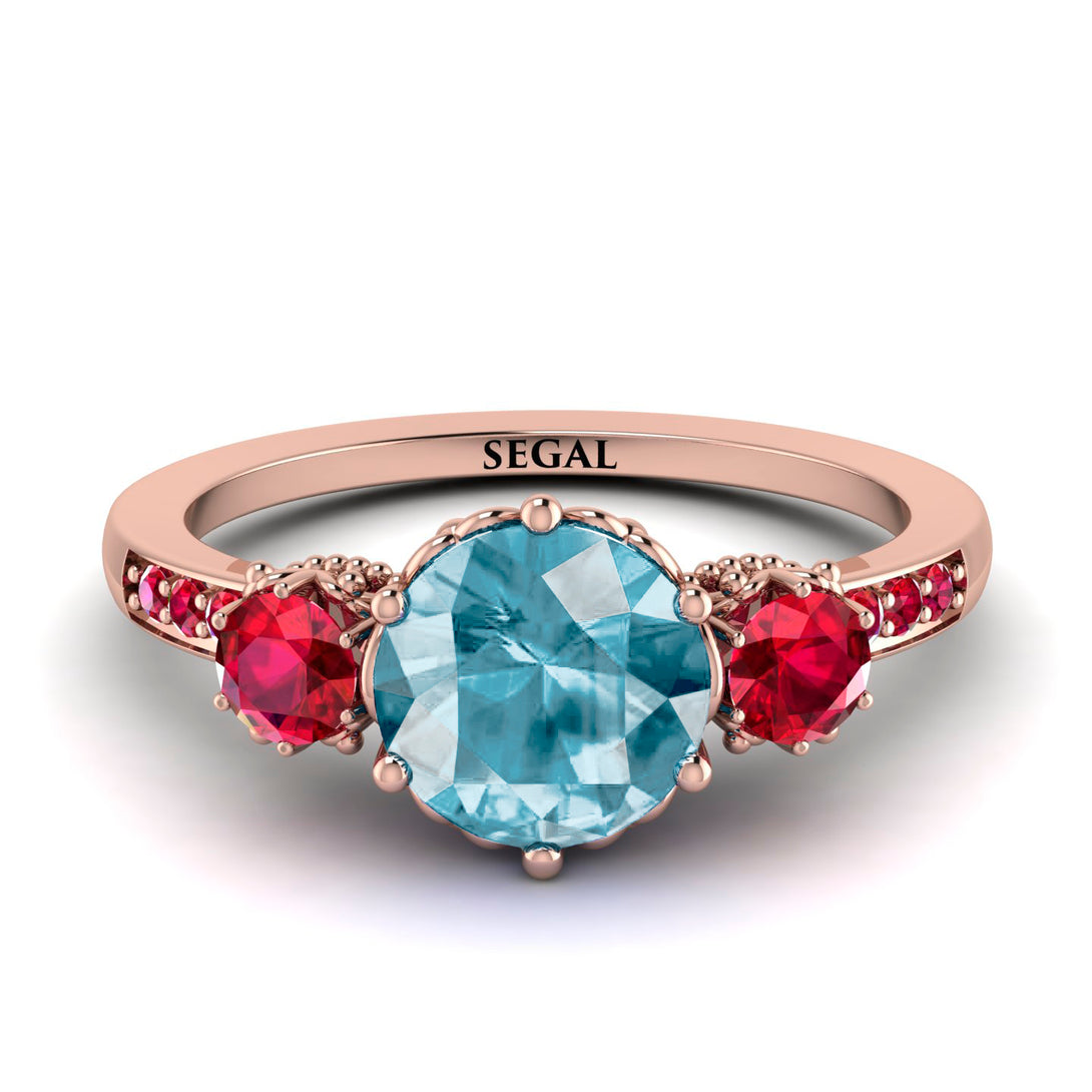 Vintage 3 Stones Aquamarine Ring With Micro Pave - Luna No. 414