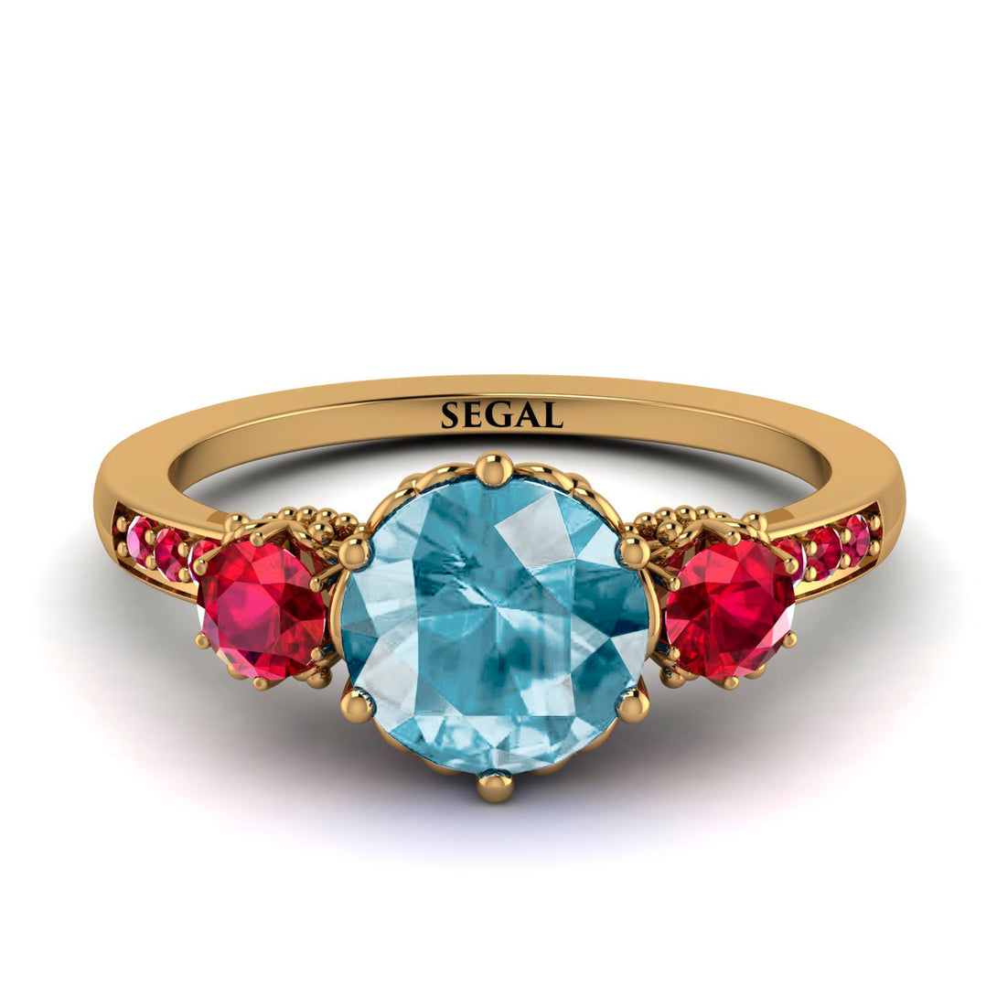 Vintage 3 Stones Aquamarine Ring With Micro Pave - Luna No. 413