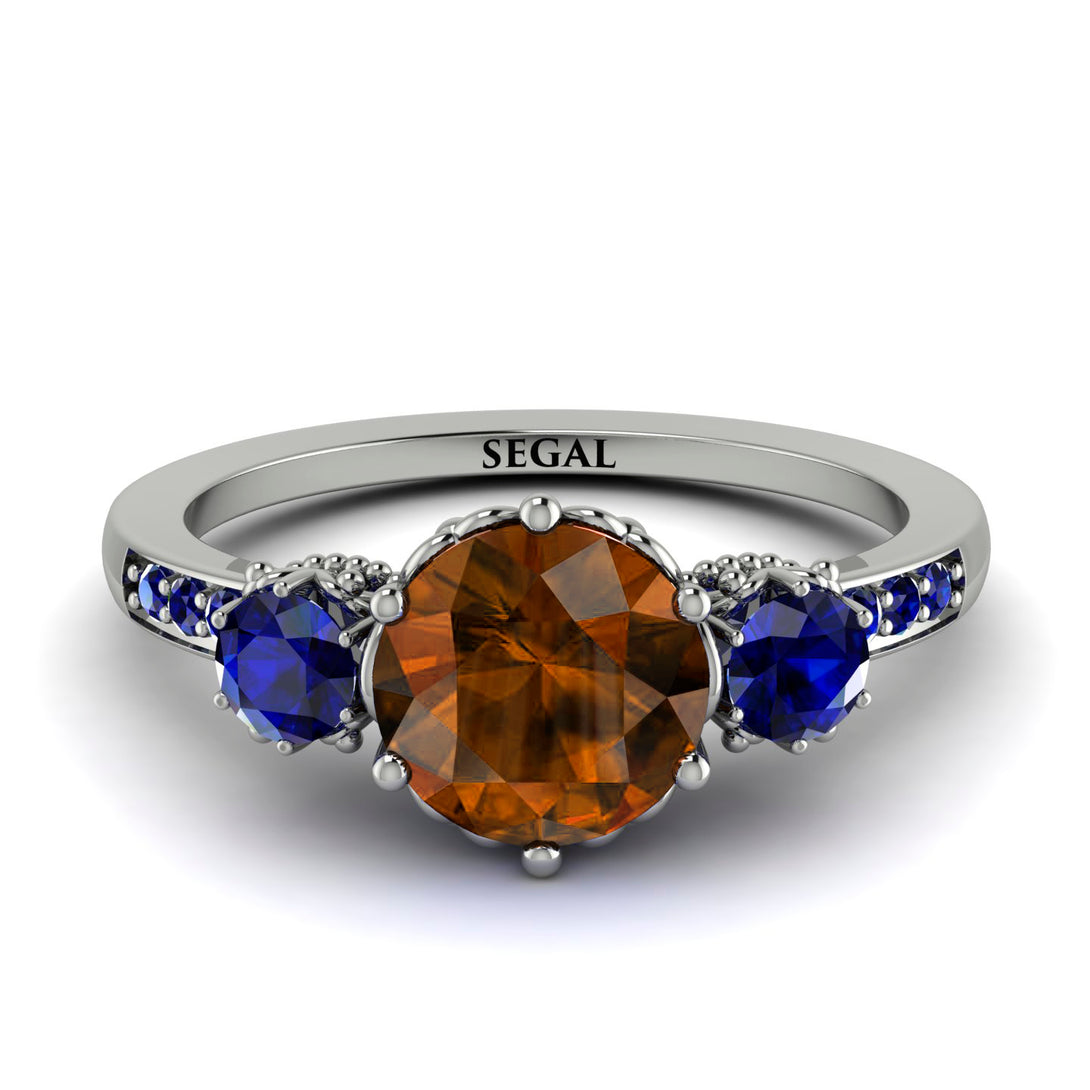 Vintage 3 Stones Brown Diamond Ring With Micro Pave - Luna No. 1112