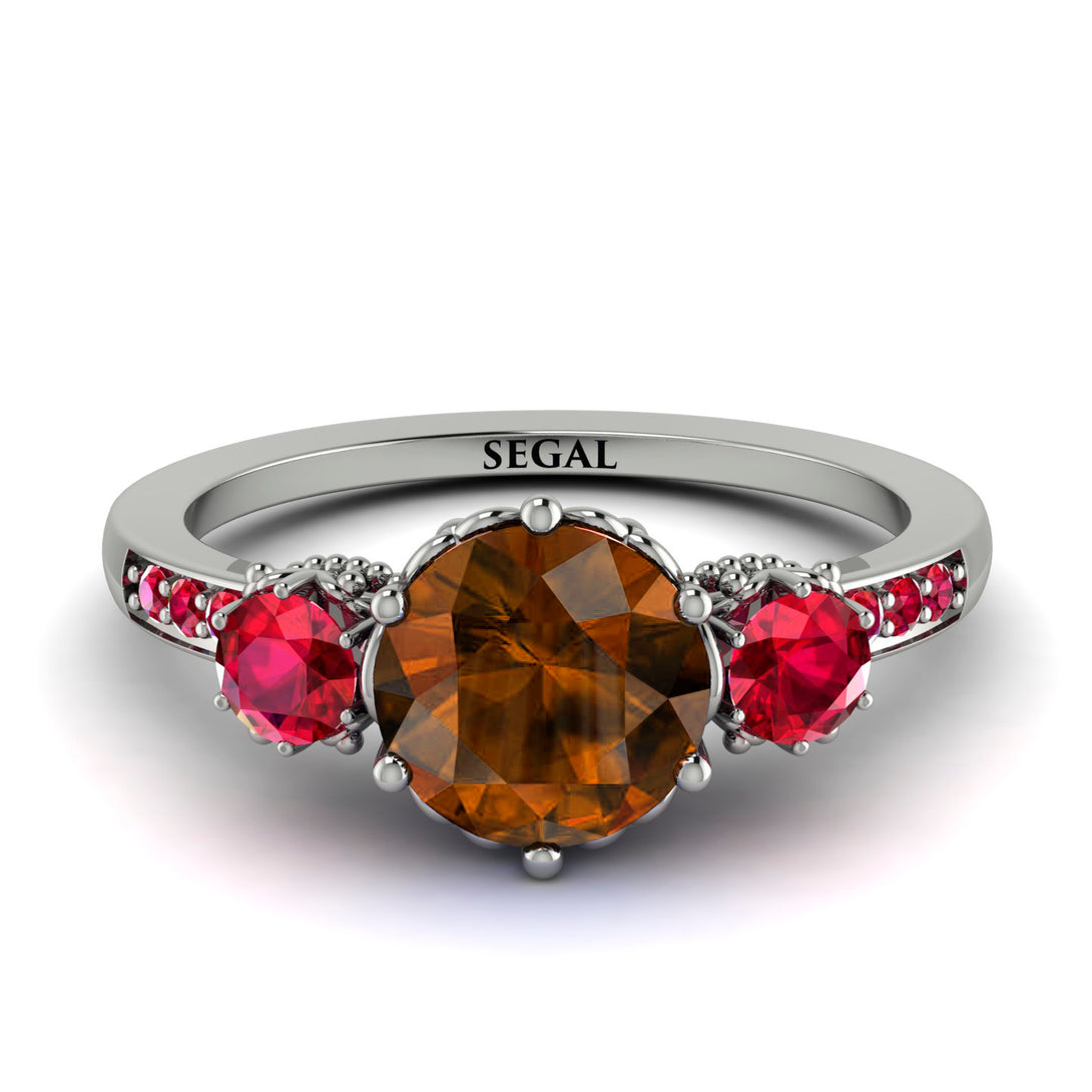 Vintage 3 Stones Brown Diamond Ring With Micro Pave - Luna No. 1115