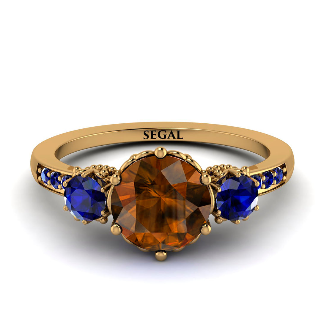 Vintage 3 Stones Brown Diamond Ring With Micro Pave - Luna No. 1110
