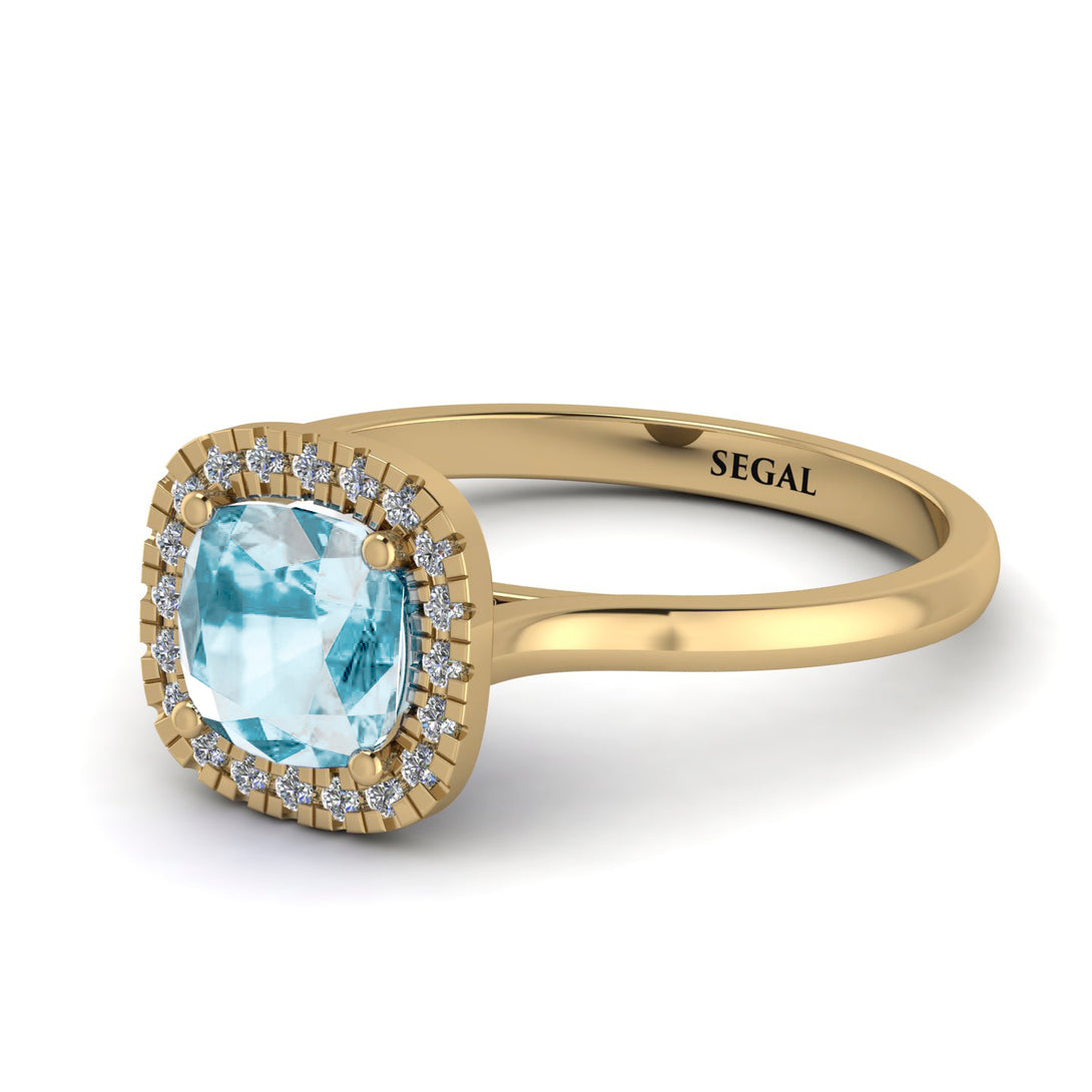 Vintage Classic Halo Cushion Aquamarine Ring - Skylar No. 401