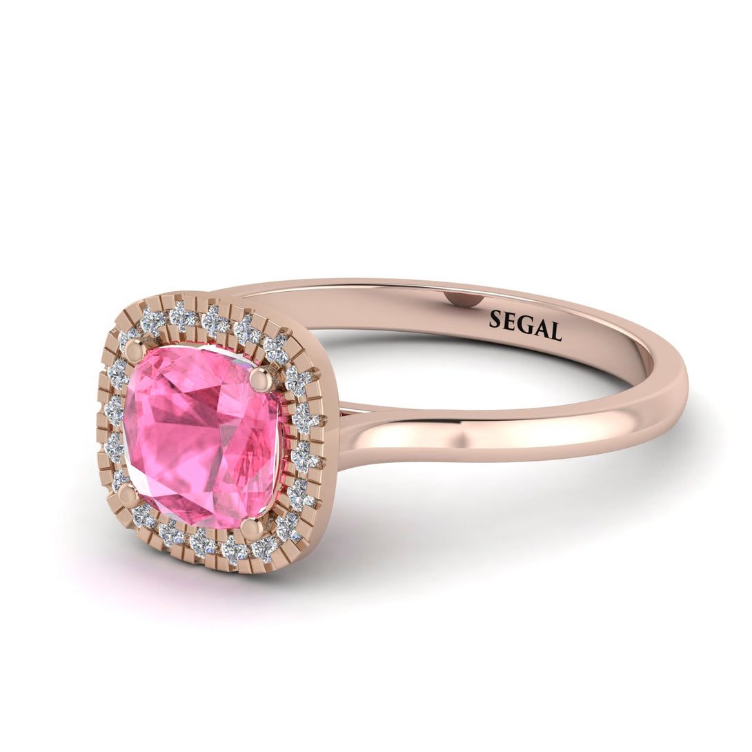 Vintage Classic Halo Cushion Pink Moissanite Ring - Skylar No. 802