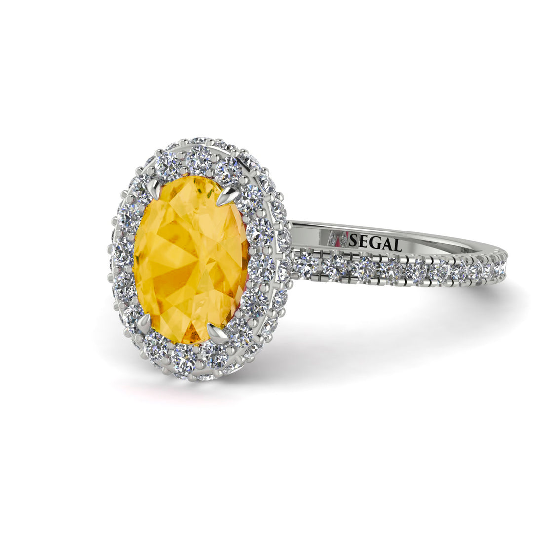Oval Citrine Halo Hidden Diamonds Ring - Amy No. 603