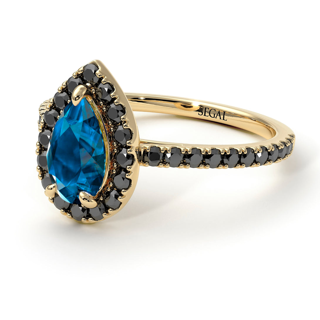 Pear Shaped Halo Blue Topaz Ring - Janet No. 504
