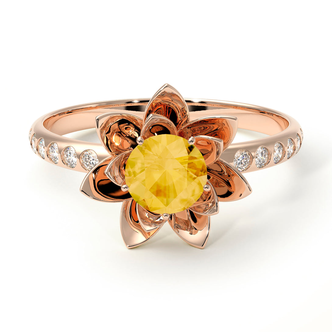 Lotus Flower Citrine ring - Lotus no. 602