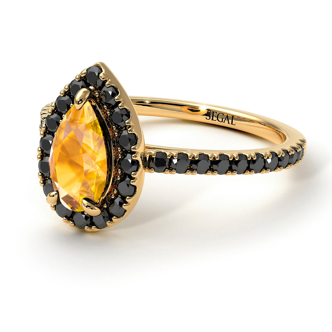 Pear Shaped Halo Yellow Diamond Ring - Janet No. 1004