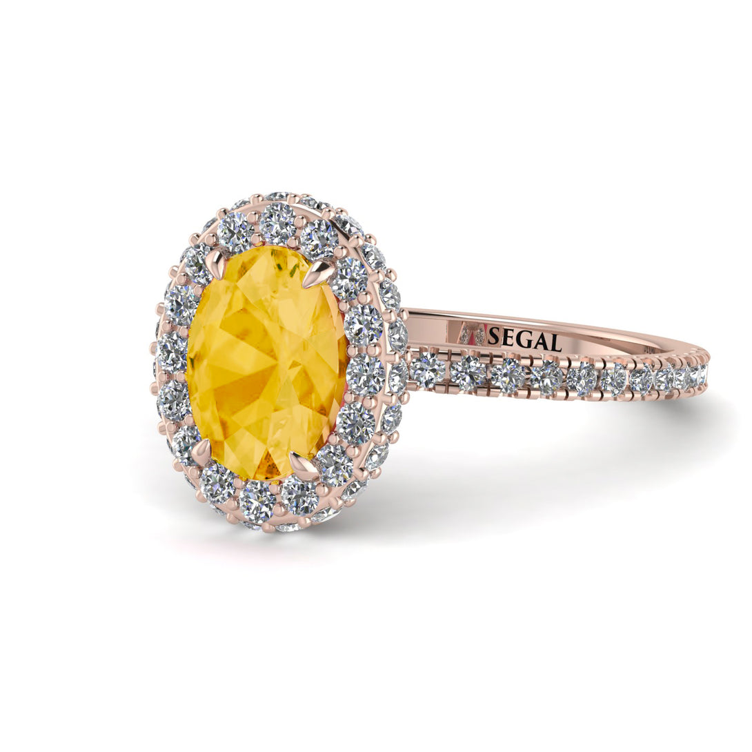 Oval Citrine Halo Hidden Diamonds Ring - Amy No. 602