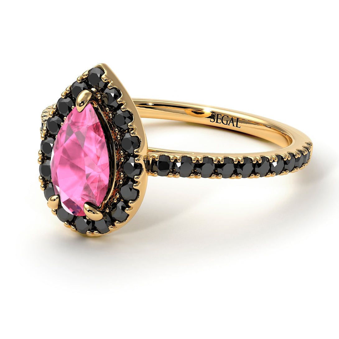 Pear Shaped Halo Pink Moissanite Ring - Janet No. 804