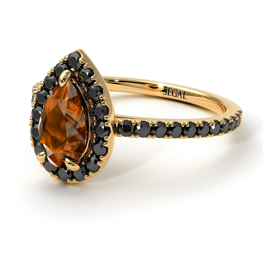 Pear Shaped Halo Brown Diamond Ring - Janet No. 1104