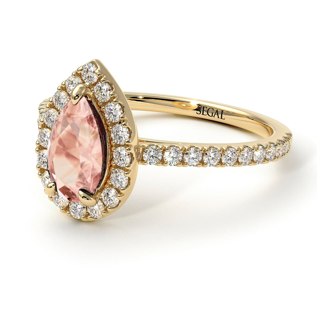 Pear Shaped Halo Morganite Ring - Janet No. 901