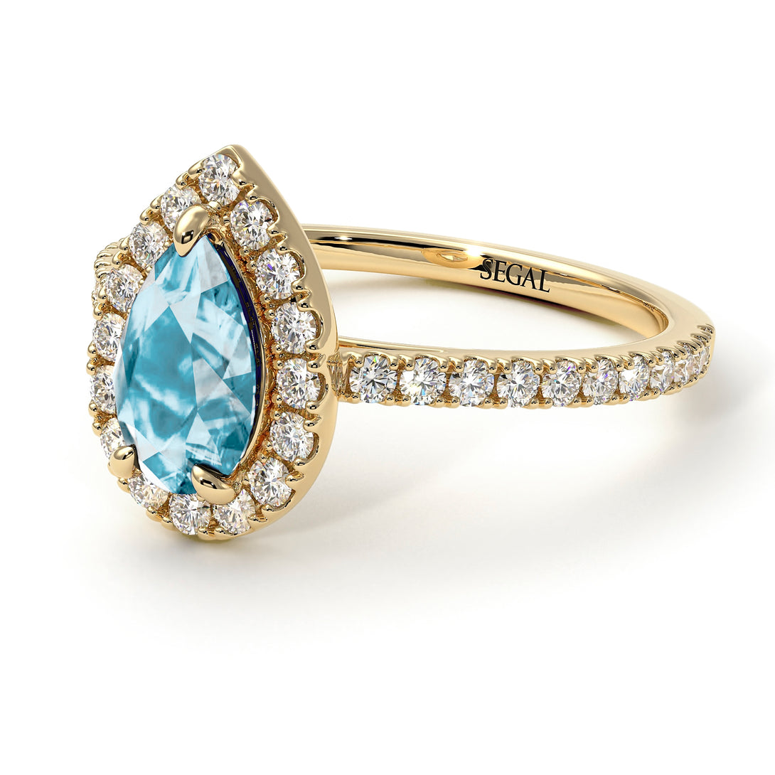 Pear Shaped Halo Aquamarine Ring - Janet No. 401