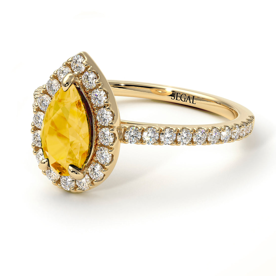 Pear Shaped Halo Citrine Ring - Janet No. 601