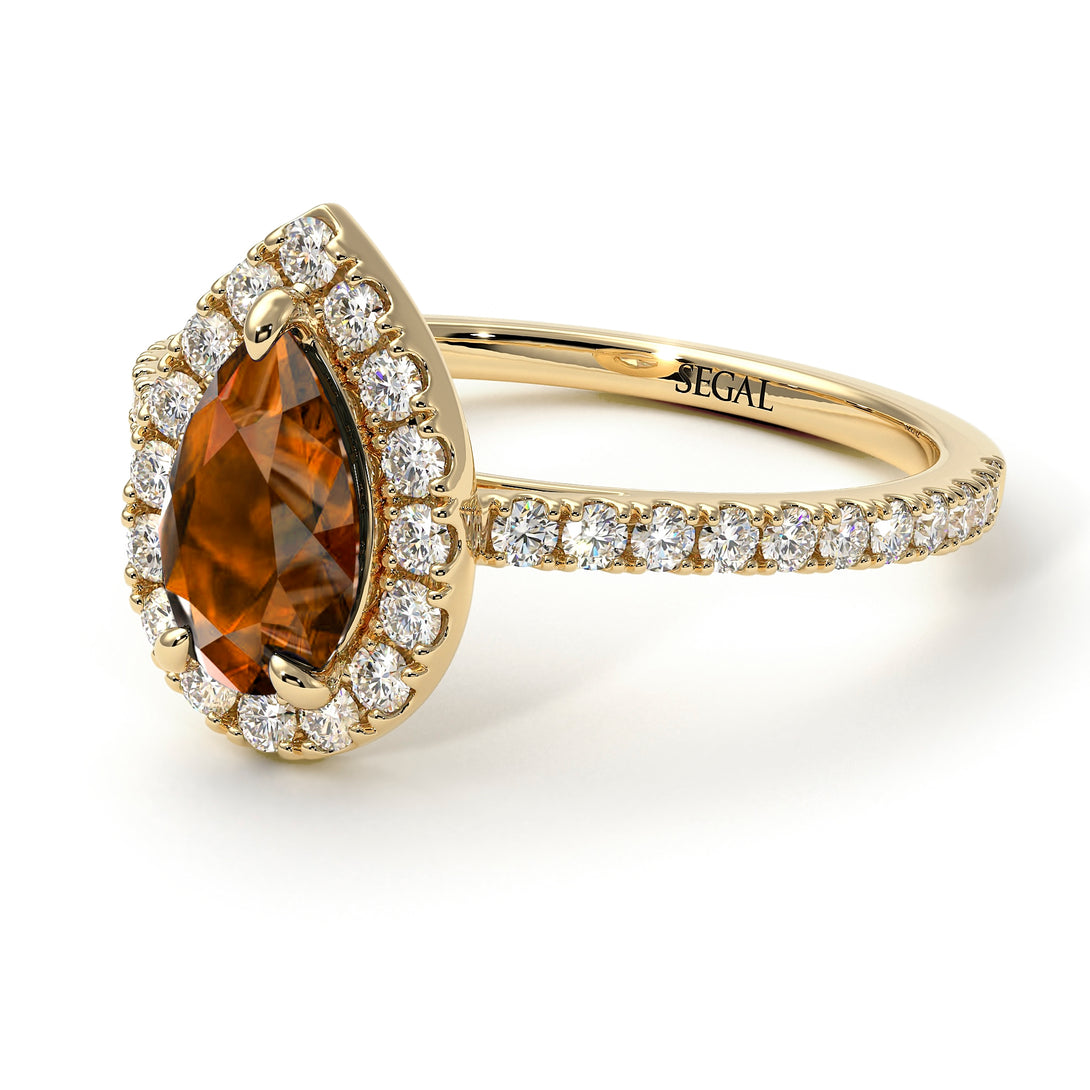 Pear Shaped Halo Brown Diamond Ring - Janet No. 1101