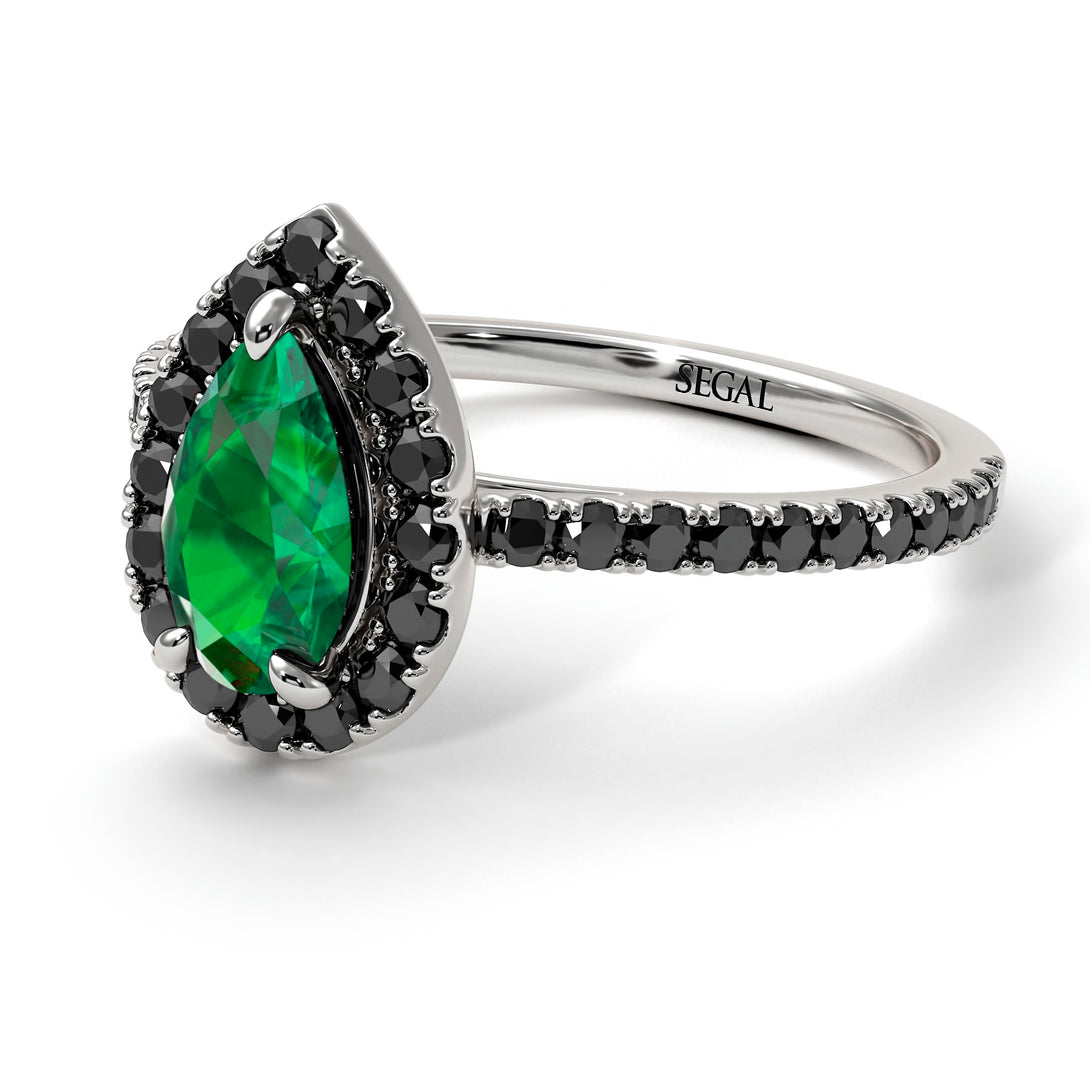 Pear Shaped Halo Emerald Ring - Janet No. 24