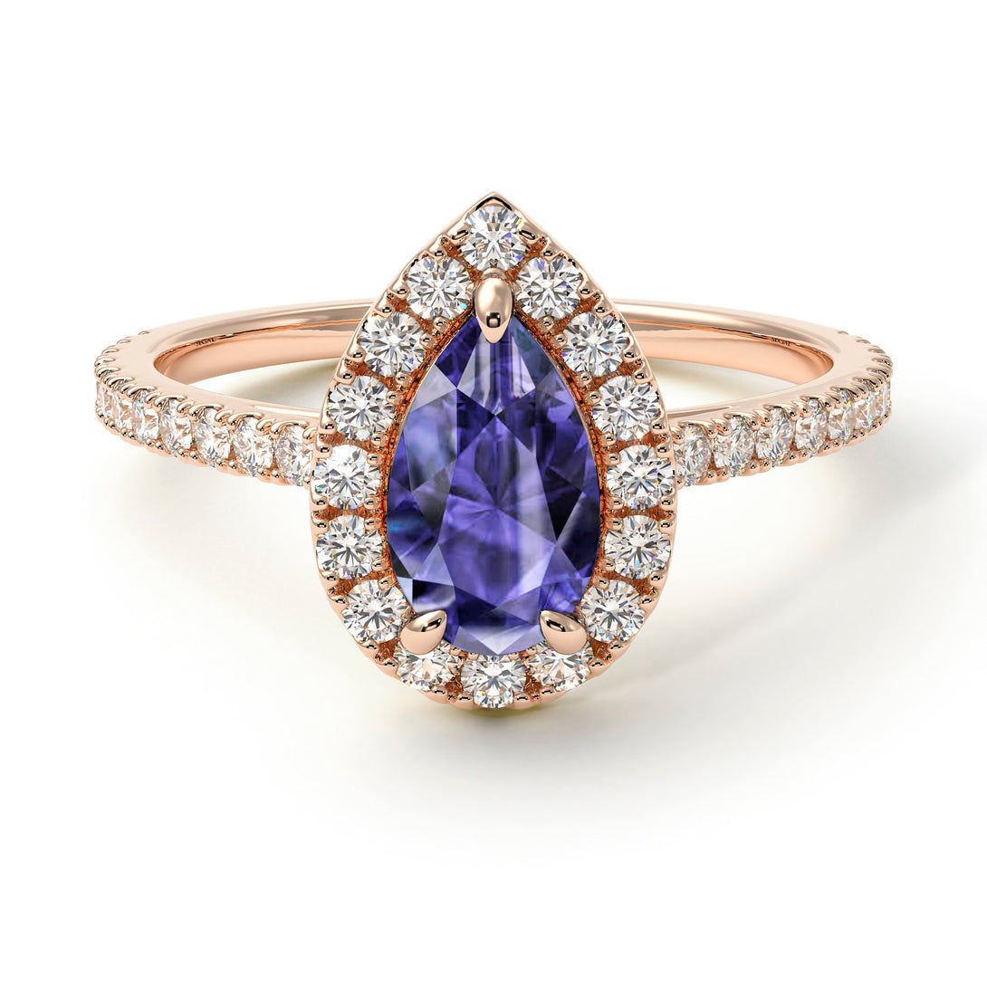 Pear Shaped Halo Tanzanite Ring - Janet No. 202