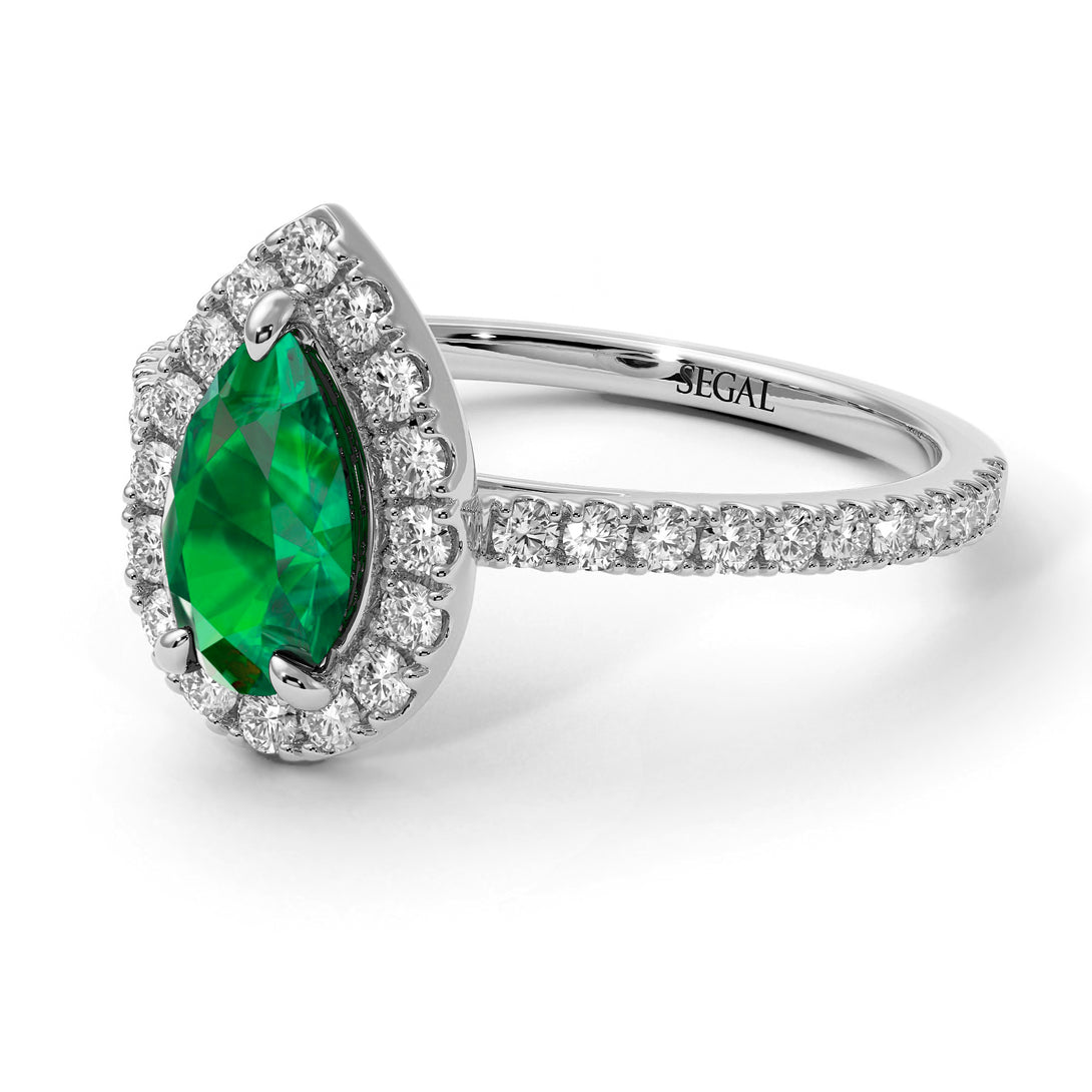 Pear Shaped Halo Emerald Ring - Janet No. 21