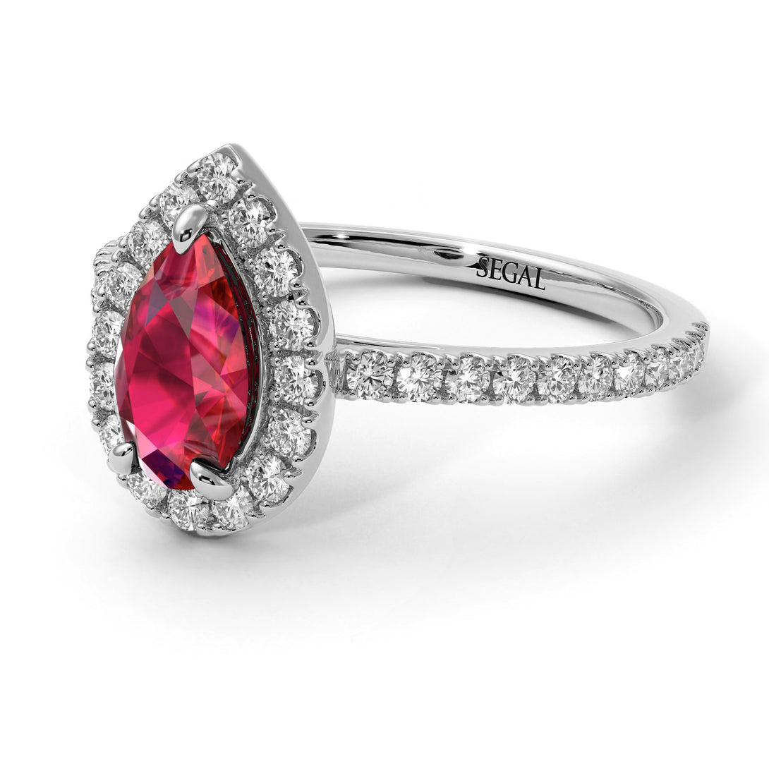 Pear Shaped Halo Ruby Ring - Janet No. 33