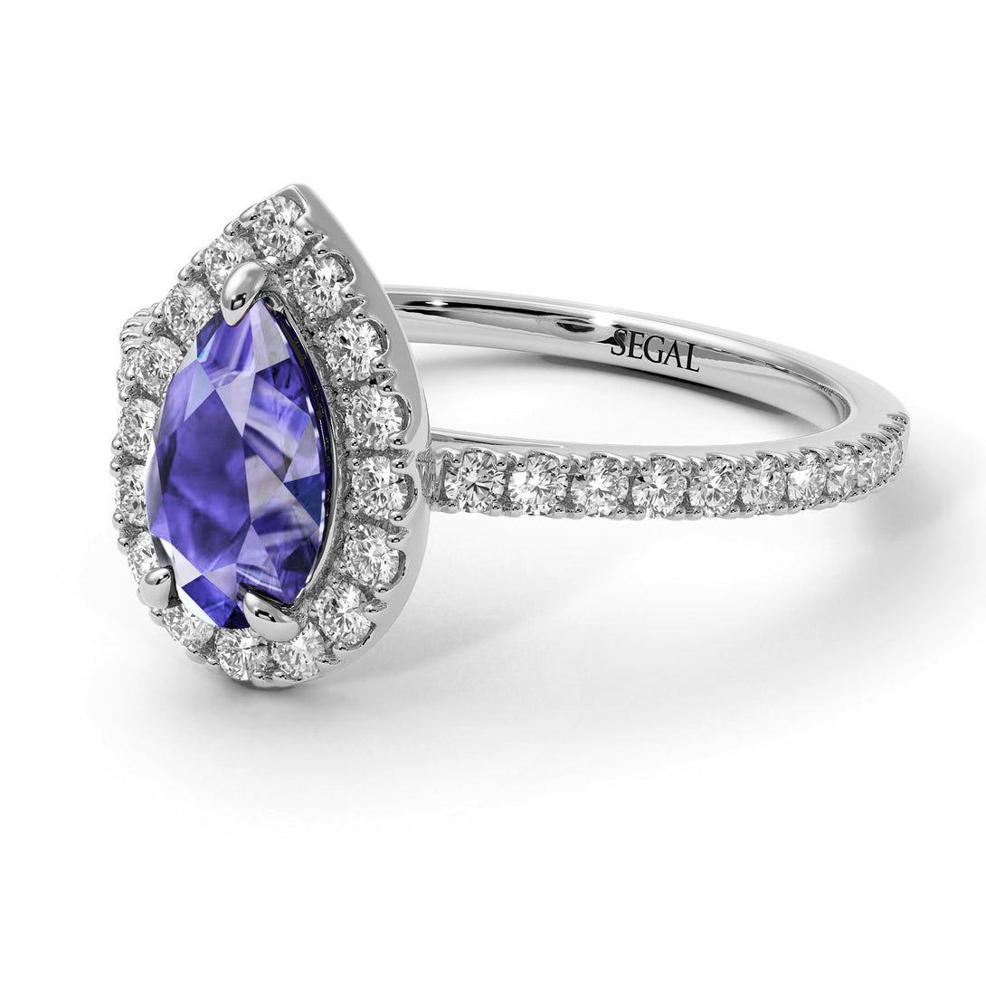 Pear Shaped Halo Tanzanite Ring - Janet No. 203