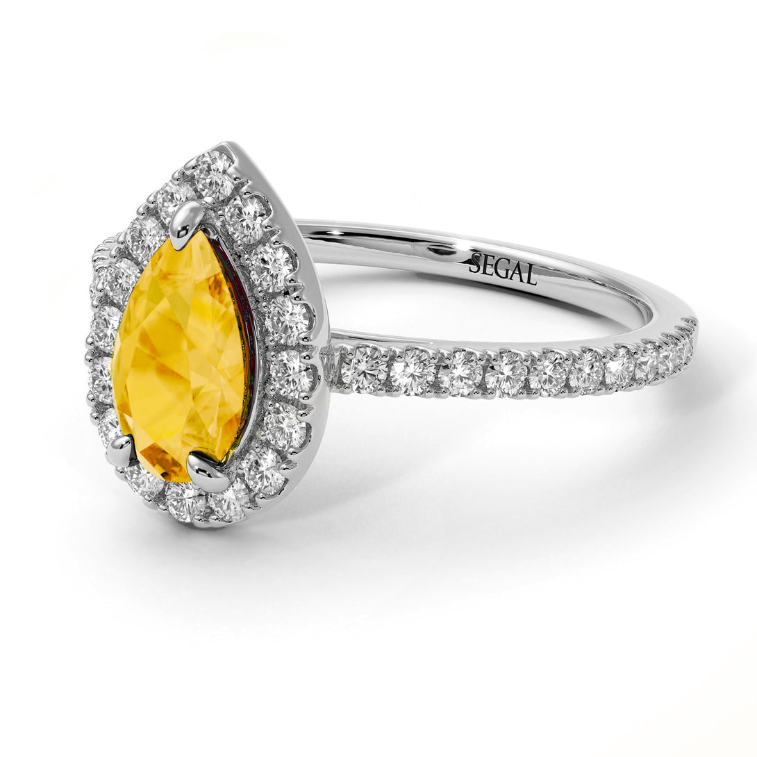 Pear Shaped Halo Citrine Ring - Janet No. 603