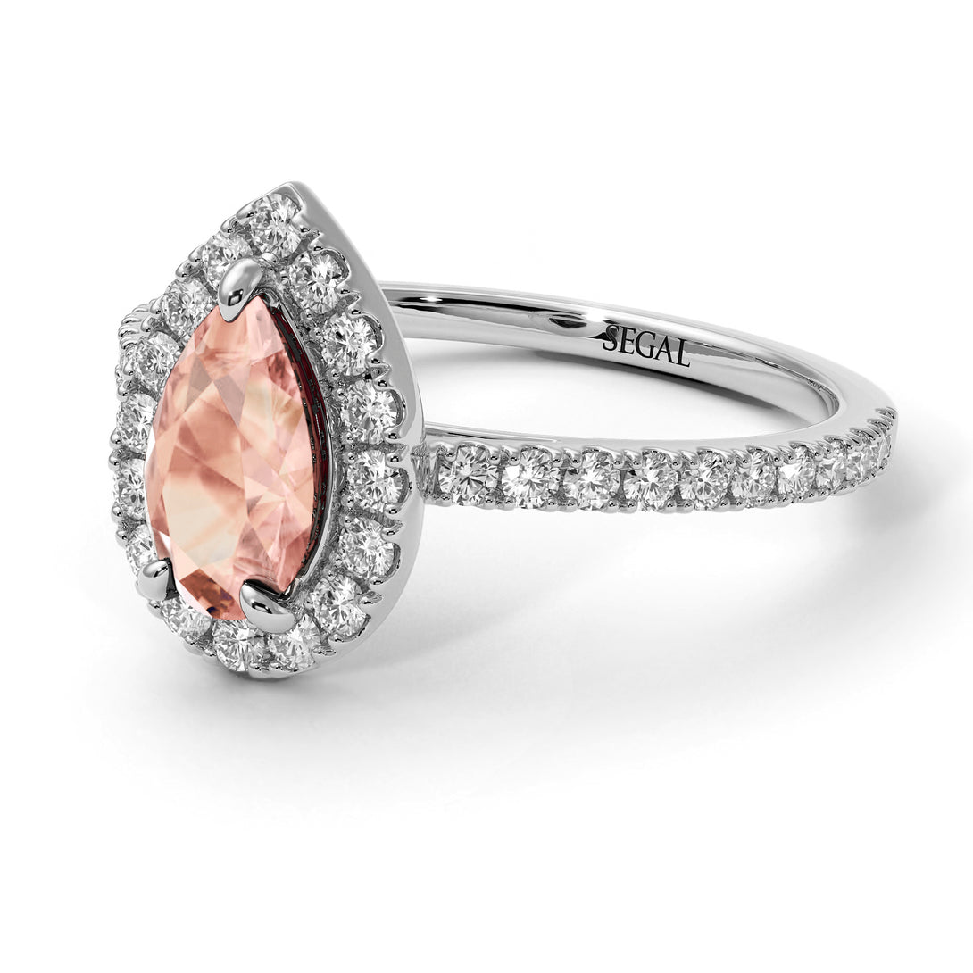 Pear Shaped Halo Morganite Ring - Janet No. 903