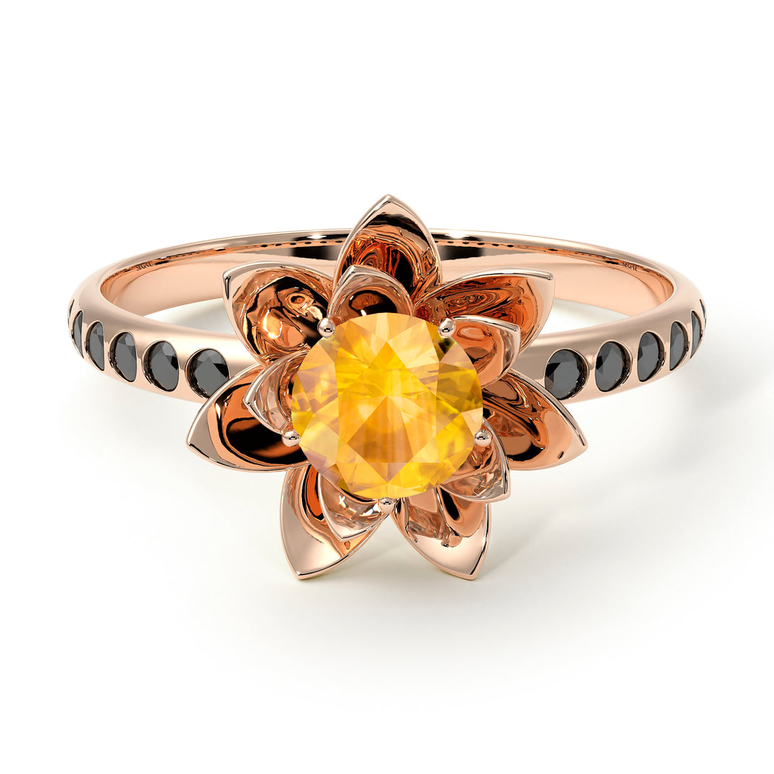 Lotus Flower Yellow Diamond ring - Lotus no. 1005