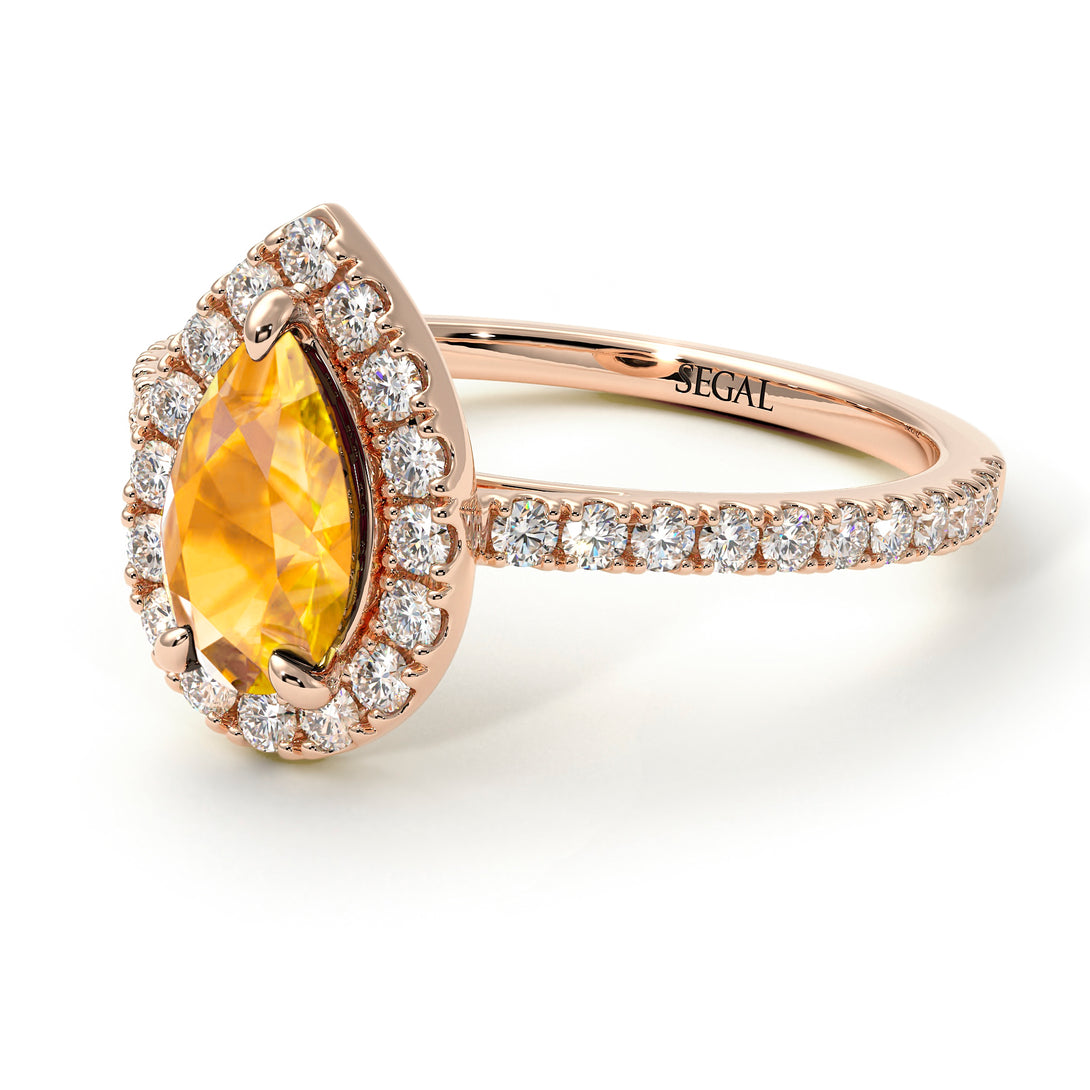Pear Shaped Halo Yellow Diamond Ring - Janet No. 1002
