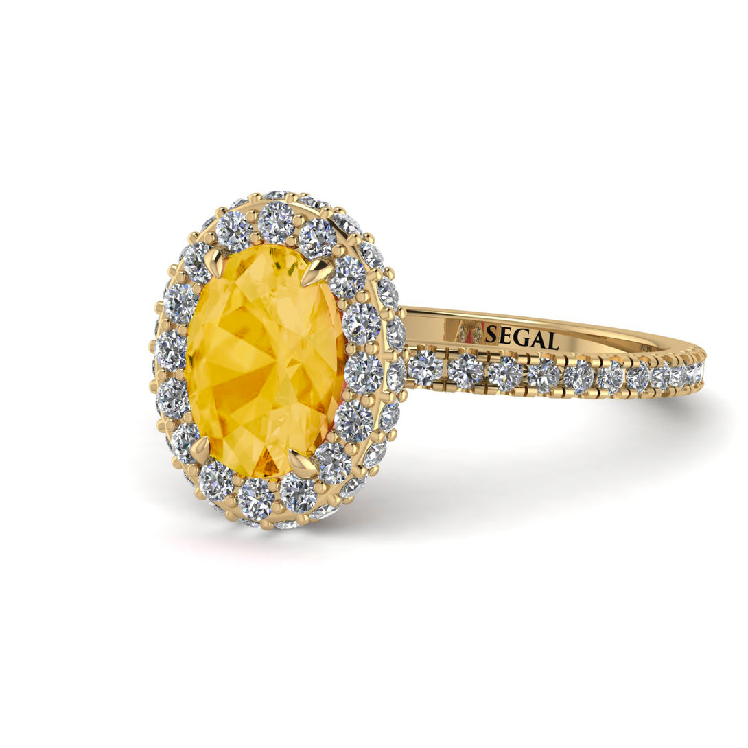 Oval Citrine Halo Hidden Diamonds Ring - Amy No. 601