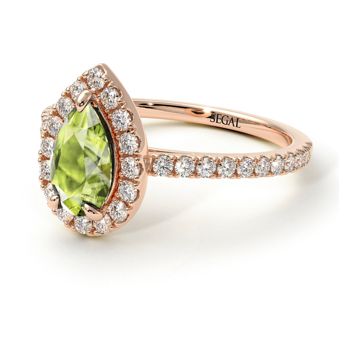 Pear Shaped Halo Peridot Ring - Janet No. 702