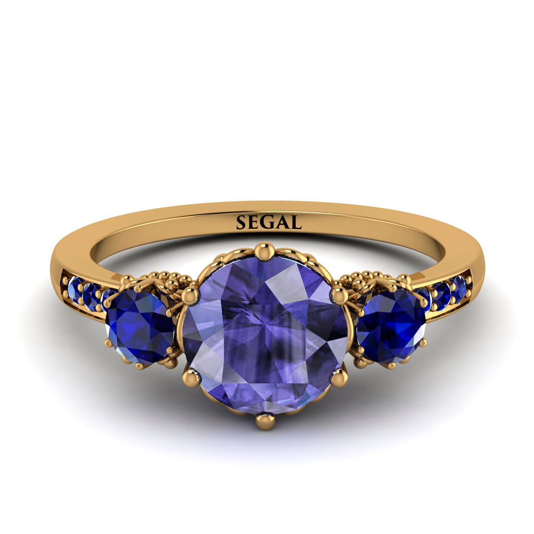 Vintage 3 Stones Tanzanite Ring With Micro Pave - Luna No. 210