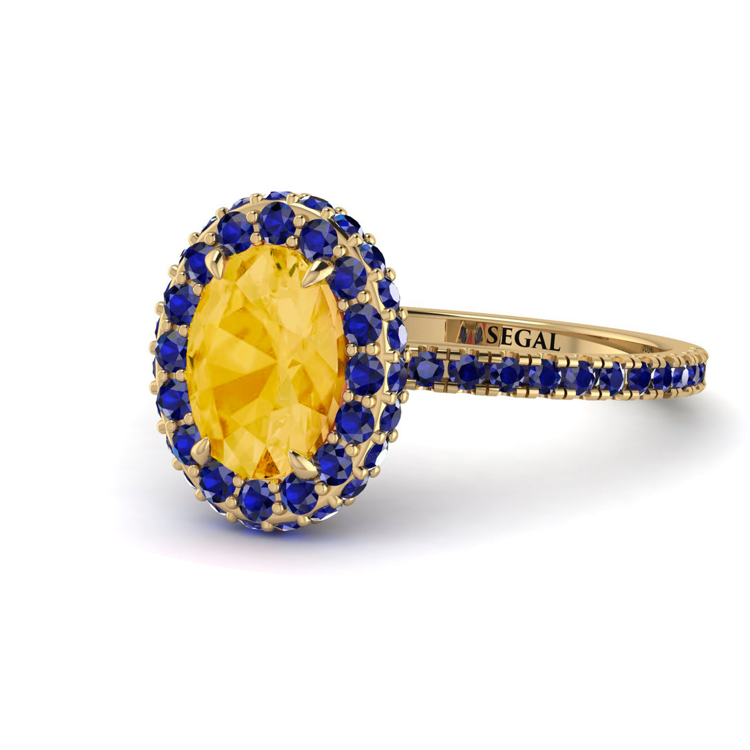 Oval Citrine Halo Hidden Sapphires Ring - Amy No. 613