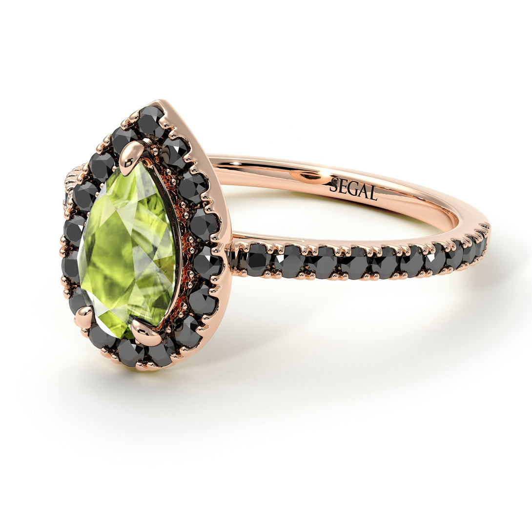 Pear Shaped Halo Peridot Ring - Janet No. 705