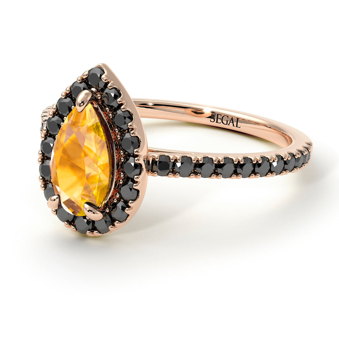 Pear Shaped Halo Yellow Diamond Ring - Janet No. 1005